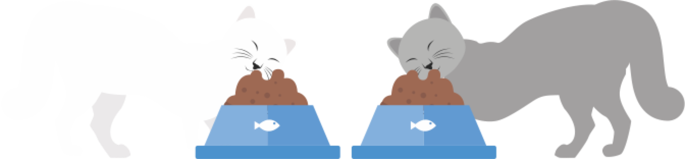 Two cats eating illustration.